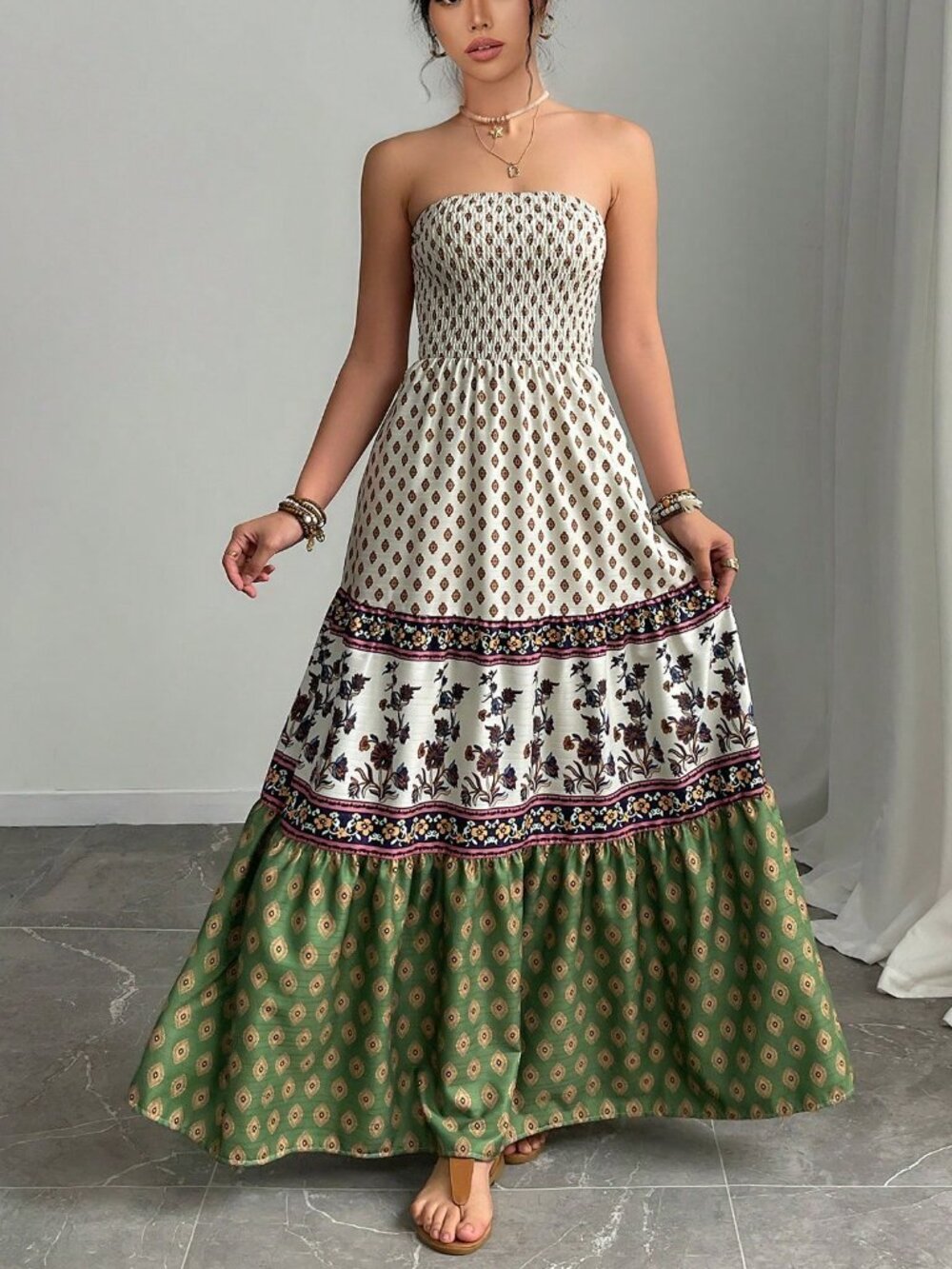 Apricot Boho Women's tube top maxi dress - Picture 5 of 6